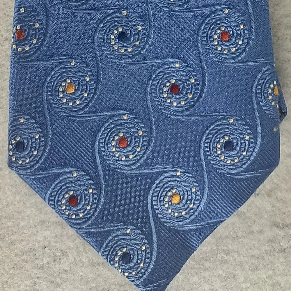Rooster Men's Blue, Gold, Brown, Paisley Look 100% Silk Necktie - Picture 3 of 9